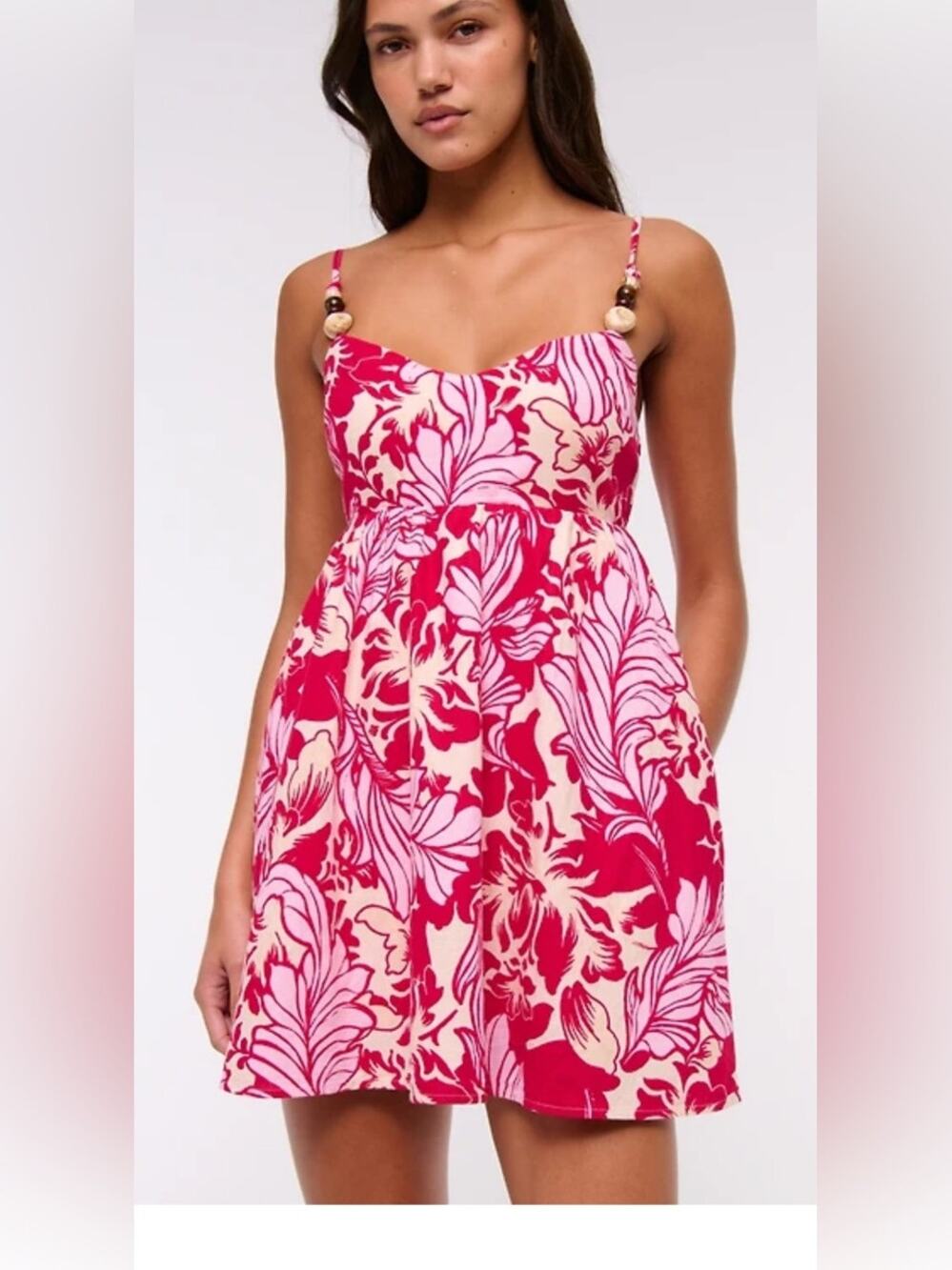 Abercrombie & Fitch Red & White Floral Linen-Blend Mini Dress XS Tall